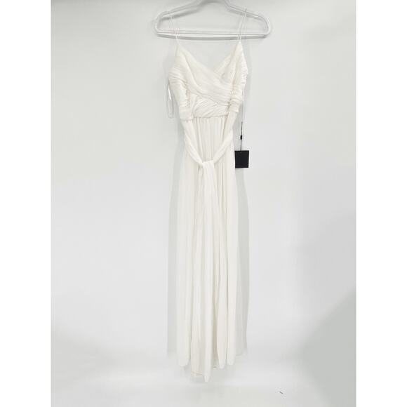 Ieena Mac Duggal 70100 White Flowy Faux Wrap Jumpsuit Size XS NWT - Picture 2 of 8